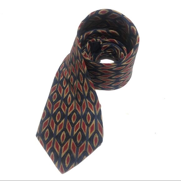 Brooks Brothers Diamond Print Silk Tie Navy Maroon - Picture 1 of 6